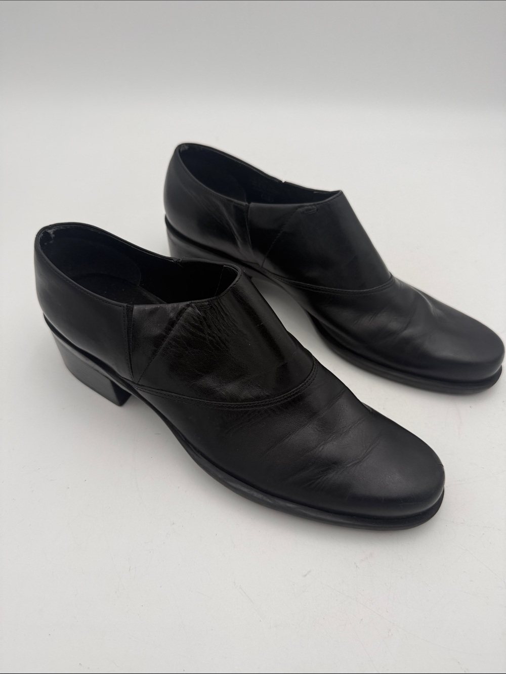 Enzo Angiolini Black Leather Slip-On Oxfords ANKLE booties women 8.5 casual y2k